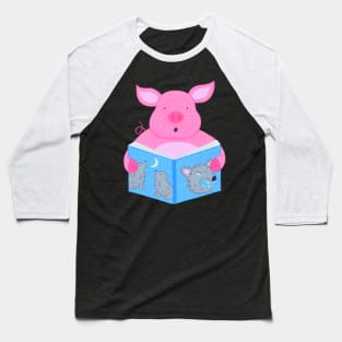 Animals with books part 2 - Pig reading scary bedtime story Baseball T-Shirt